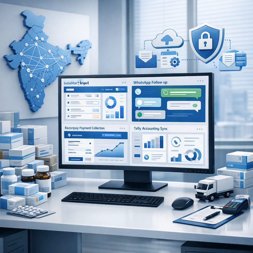 CRM for Indian pharma distributors: manage IndiaMART enquiries, WhatsApp order follow-ups, Razorpay collections and Tally sync with DPDPA 2023-ready workflows (India)