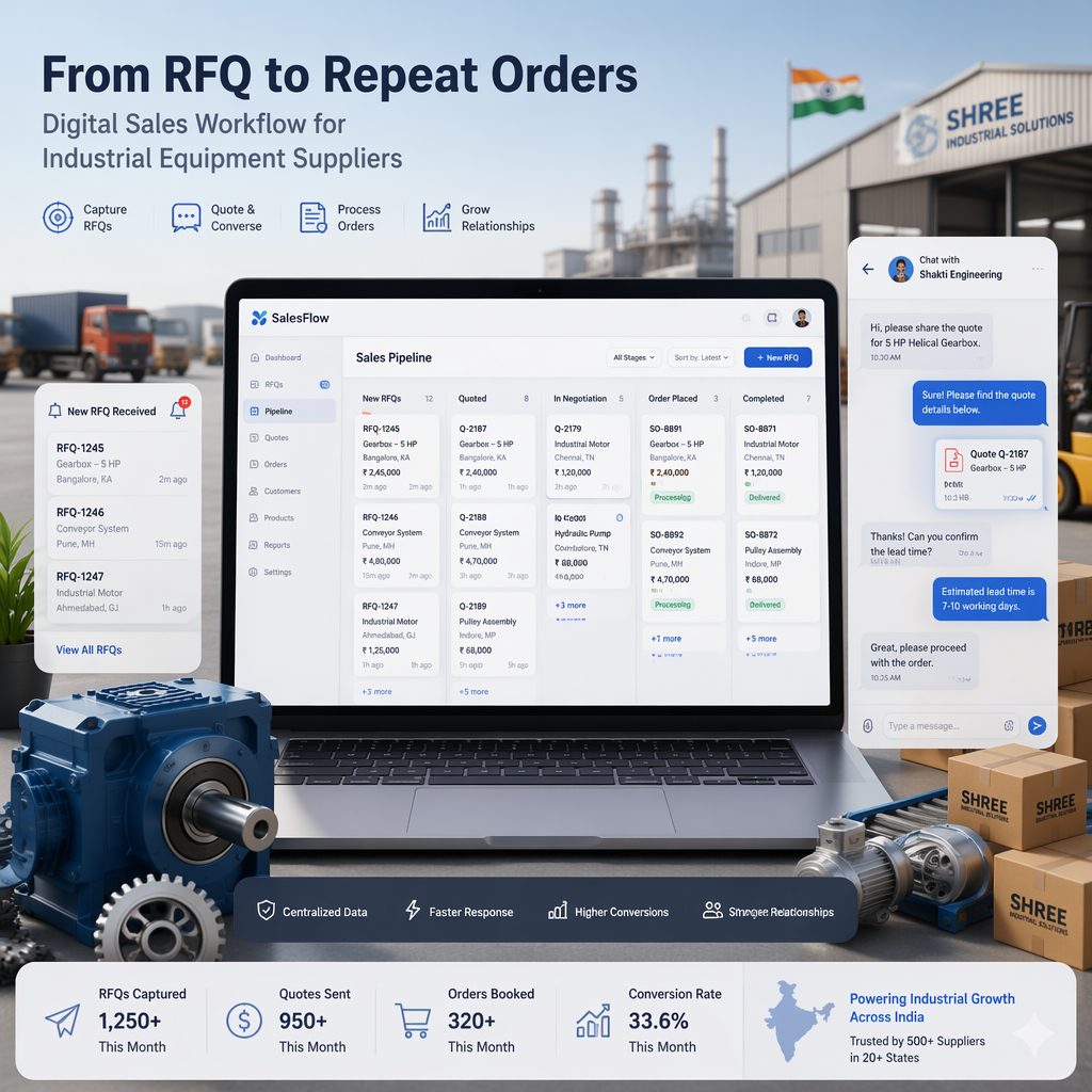 CRM for Industrial Equipment Suppliers in India: Managing IndiaMART RFQs, WhatsApp Quotes, and Dealer Orders in One Pipeline