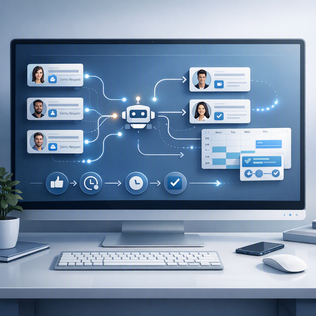 HelloGrowthCRM Workflow Builder Template for Auto-Assigning Demo Requests and Booking Follow-Ups