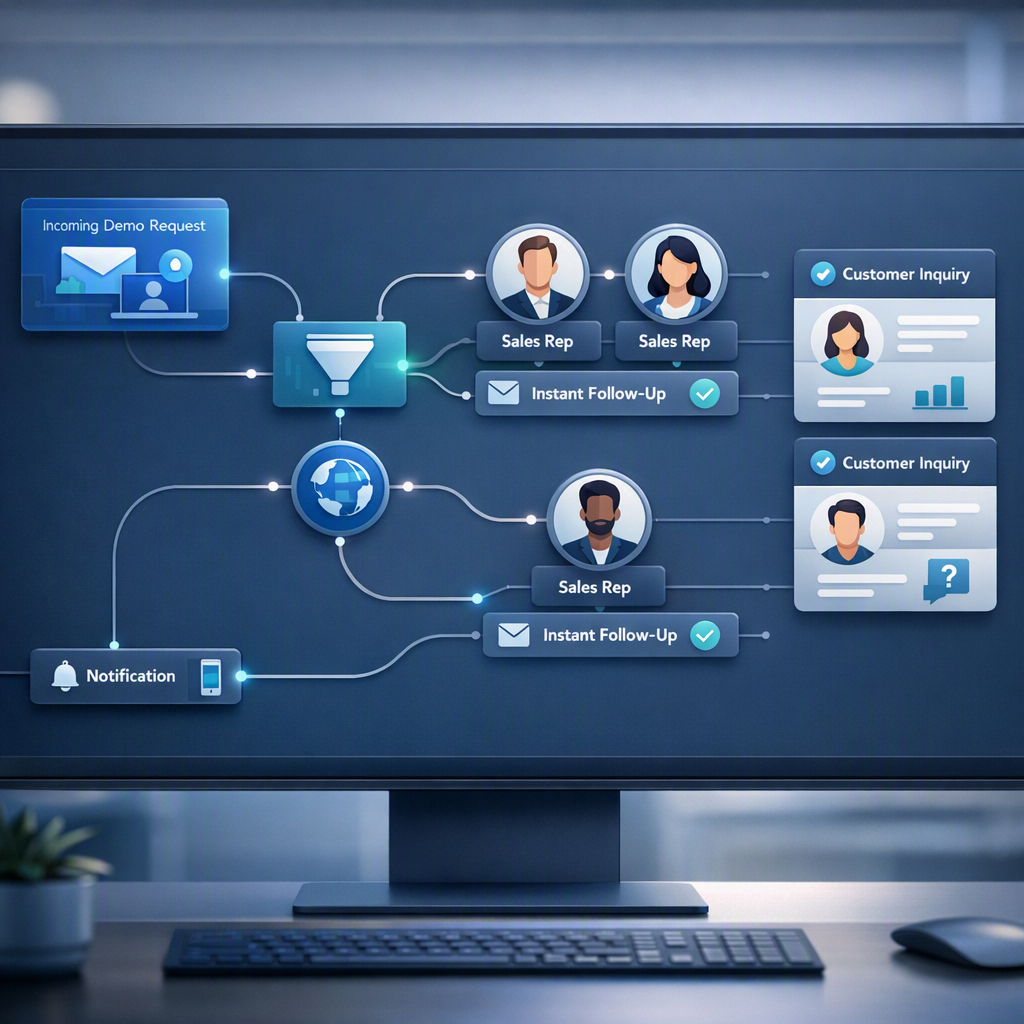 HelloGrowthCRM Workflow Builder Template for Demo Request Routing and Instant Follow-Up