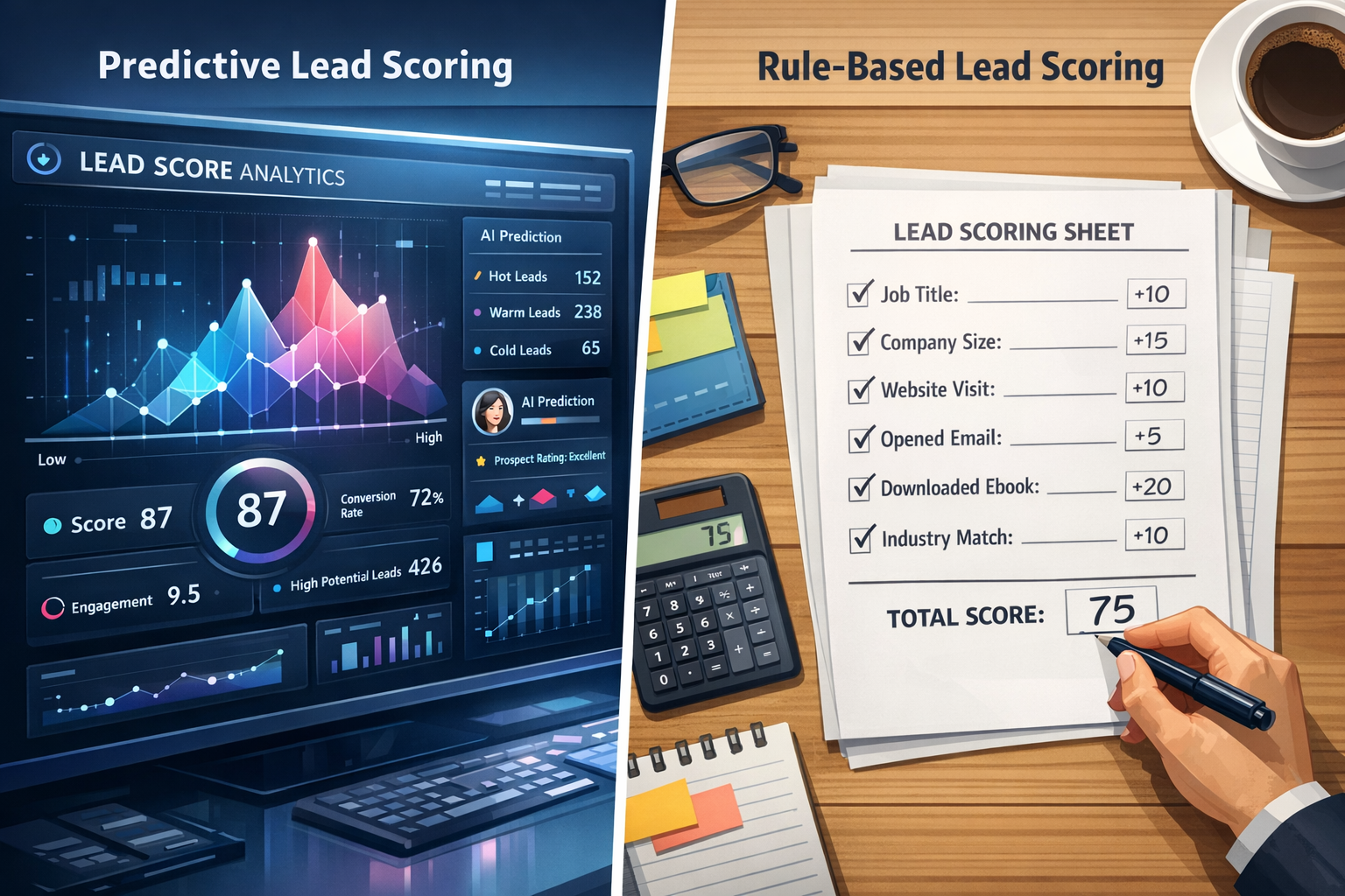 Cover image: Predictive vs Rule-Based Lead Scoring | HelloGrowthCRM