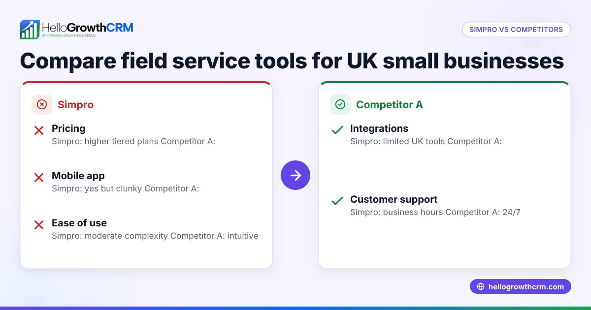 Simpro Alternative and Competitor Comparisons for UK Small Businesses